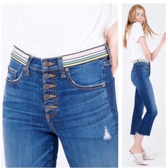 Veronica Beard Denim - Veronica Beard Carolyn High Rise Baby Boot Jeans Distressed Stripe Waistband 29